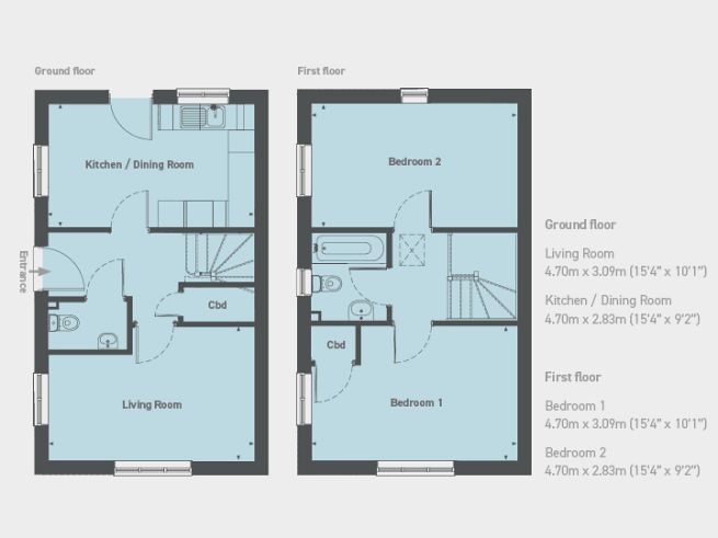 Floor plan, 2 bedroom house  - artist's impression subject to change